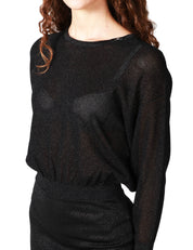 ABITO DONNA ELISABETTA FRANCHI NERO CON MANICA 3/4 IN VISCOSA TRAMA A LUREX