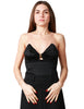 Body donna elisabetta franchi nero con spalline in tulle trasparente e gioiello logo sullo scollo