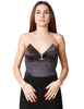 Body donna elisabetta franchi grafite con spalline in tulle trasparente e gioiello logo sullo scollo