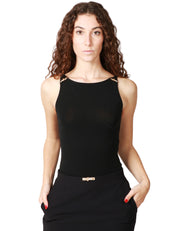 BODY ELISABETTA FRANCHI NERO IN JERSEY CON DETTAGLI GIOIELLO SULLA SPALLINA