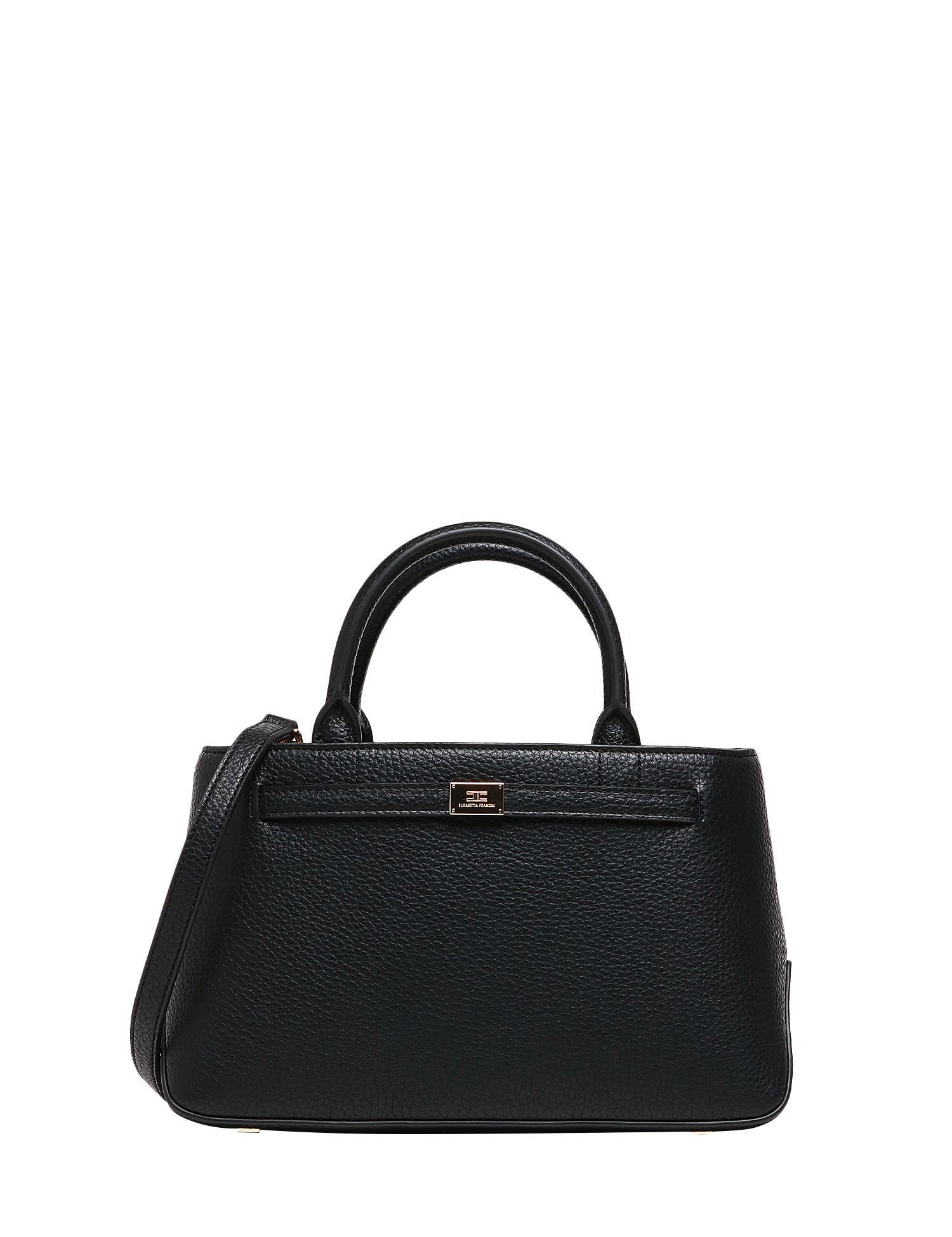 BORSA TOTE ELISABETTA FRANCHI NERA IN PELLE SINTETICA BOTTALATA CON PLACCA LOGO SUL CINTURINO