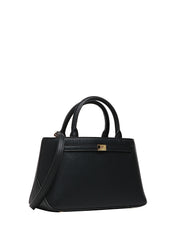 BORSA TOTE ELISABETTA FRANCHI NERA IN PELLE SINTETICA BOTTALATA CON PLACCA LOGO SUL CINTURINO