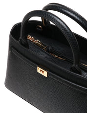 BORSA TOTE ELISABETTA FRANCHI NERA IN PELLE SINTETICA BOTTALATA CON PLACCA LOGO SUL CINTURINO