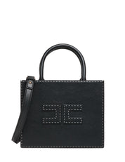 BORSA DONNA ELISABETTA FRANCHI NERA TOTE PICCOLA CON LOGO IN TONO E IMPUNTURE A CONTRASTO