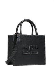 BORSA DONNA ELISABETTA FRANCHI NERA TOTE PICCOLA CON LOGO IN TONO E IMPUNTURE A CONTRASTO