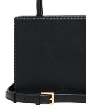 BORSA DONNA ELISABETTA FRANCHI NERA TOTE PICCOLA CON LOGO IN TONO E IMPUNTURE A CONTRASTO