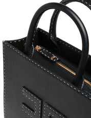 BORSA DONNA ELISABETTA FRANCHI NERA TOTE PICCOLA CON LOGO IN TONO E IMPUNTURE A CONTRASTO