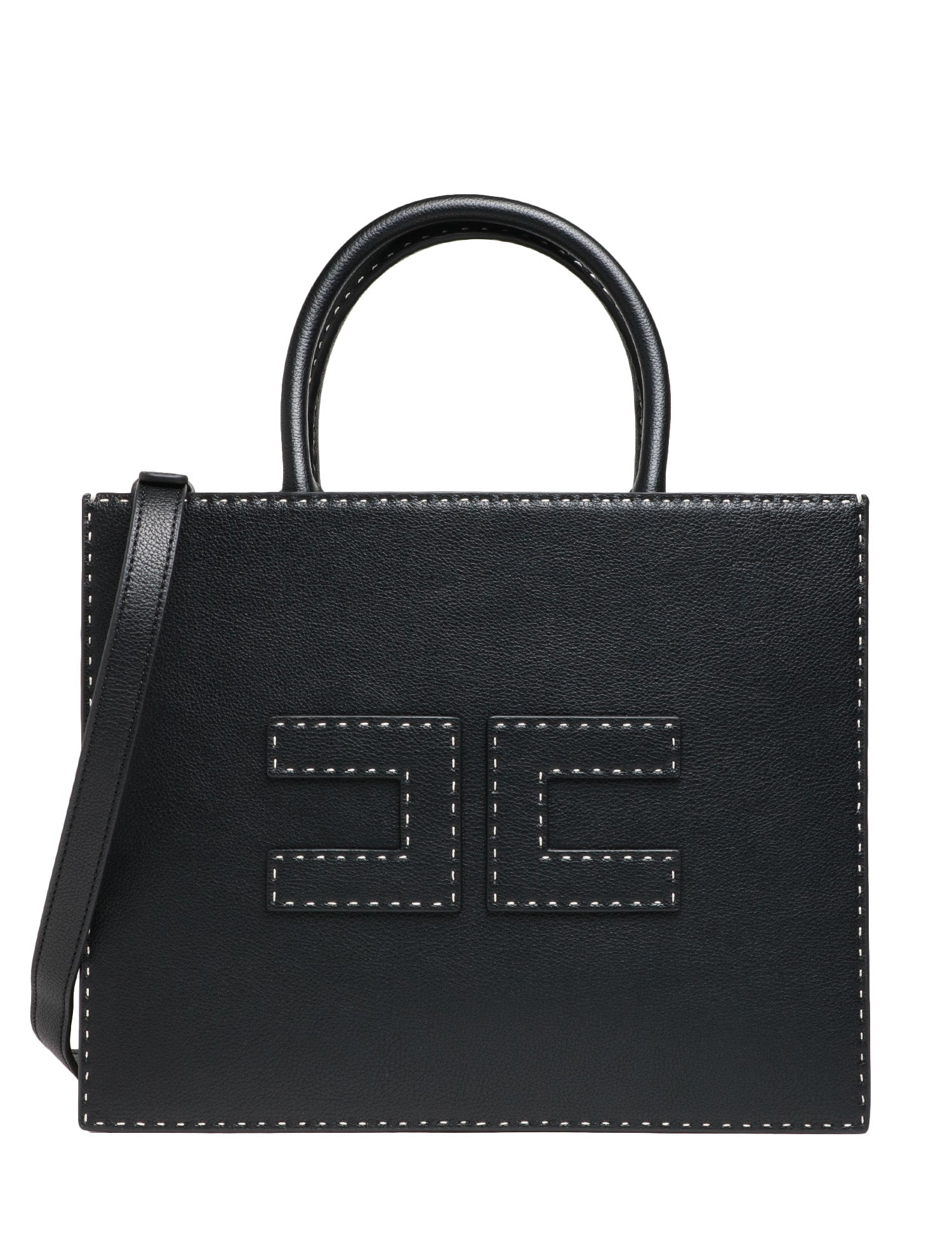BORSA DONNA ELISABETTA FRANCHI NERA TOTE MEDIA CON LOGO IN TONO E IMPUNTURE A CONTRASTO