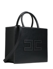BORSA DONNA ELISABETTA FRANCHI NERA TOTE MEDIA CON LOGO IN TONO E IMPUNTURE A CONTRASTO