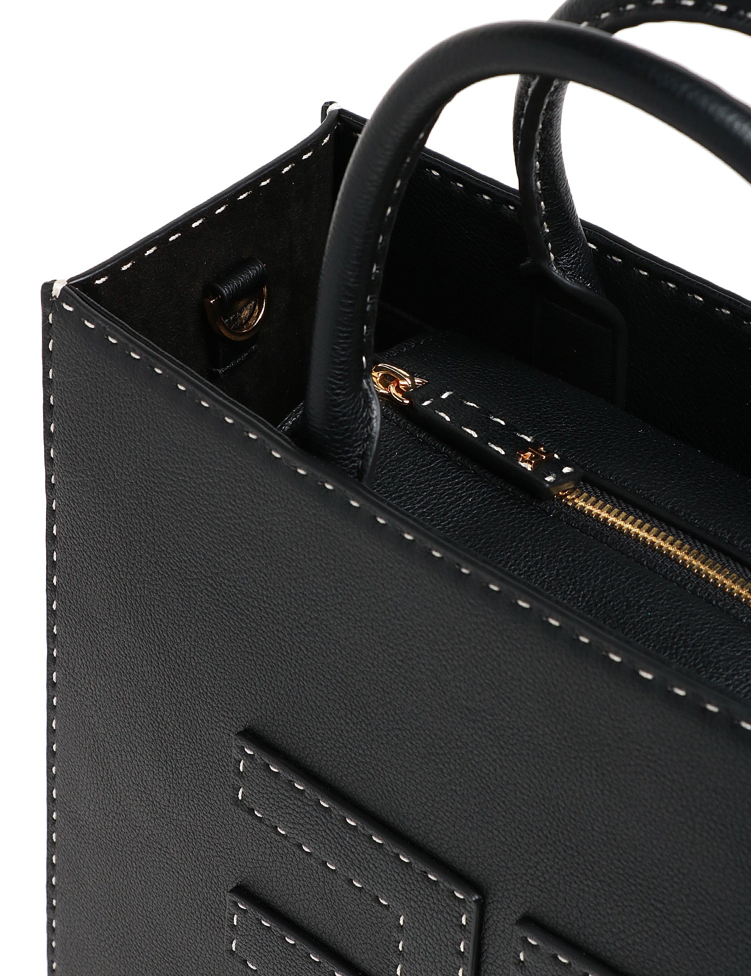 BORSA DONNA ELISABETTA FRANCHI NERA TOTE MEDIA CON LOGO IN TONO E IMPUNTURE A CONTRASTO