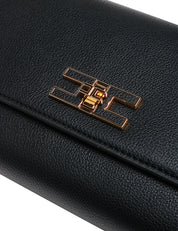BORSA DONNA CLUCH ELISABETTA FRANCHI NERA CON PLACCA LOGO E TRACOLLA IN METALLO DORATO