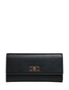Borsa donna cluch elisabetta franchi nera con placca logo e tracolla in metallo dorato
