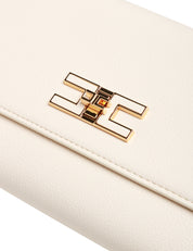 BORSA DONNA CLUTCH ELISABETTA FRANCHI BURRO CON PLACCA LOGO E TRACOLLA IN METALLO DORATO