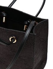 BORSATOTE DONNA ELISABETTA FRANCHI NERA IN RAFIA JACQUARD E PATCH CON LOGO RICAMATO DAVANTI