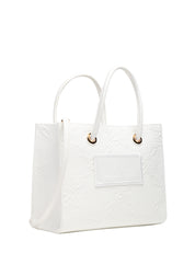BORSA TOTE DONNA ELISABETTA FRANCHI AVORIO IN RAFIA JACQUARD CON PATCH LOGATA DAVANTI