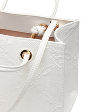 BORSA TOTE DONNA ELISABETTA FRANCHI AVORIO IN RAFIA JACQUARD CON PATCH LOGATA DAVANTI