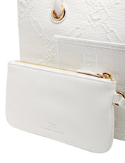 BORSA TOTE DONNA ELISABETTA FRANCHI AVORIO IN RAFIA JACQUARD CON PATCH LOGATA DAVANTI