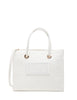 Borsa tote donna elisabetta franchi avorio in rafia jacquard con patch logata davanti