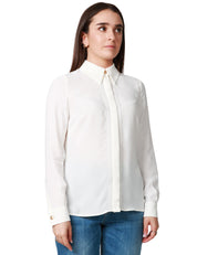 CAMICIA DONNA ELISABETTA FRANCHI AVORIO CON BANDE IN ORGANZA RICAMATE CON LOGO LETTERING