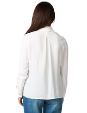 CAMICIA DONNA ELISABETTA FRANCHI AVORIO CON BANDE IN ORGANZA RICAMATE CON LOGO LETTERING