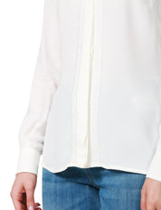 CAMICIA DONNA ELISABETTA FRANCHI AVORIO CON BANDE IN ORGANZA RICAMATE CON LOGO LETTERING