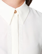 CAMICIA DONNA ELISABETTA FRANCHI AVORIO CON BANDE IN ORGANZA RICAMATE CON LOGO LETTERING