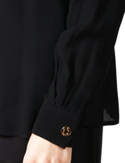 CAMICIA DONNA ELISABETTA FRANCHI NERA IN GEORGETTE DI VISCOSA CON PLASTRON SUL DAVANTI E BOTTONI GIOIELLO