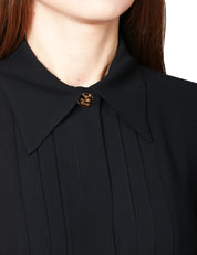 CAMICIA DONNA ELISABETTA FRANCHI NERA IN GEORGETTE DI VISCOSA CON PLASTRON SUL DAVANTI E BOTTONI GIOIELLO