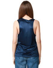 CANOTTA DONNA ELISABETTA FRANCHI BLU OLTREMARE IN JERSEY LUCIDO CON GIOIELLO LOGO SULLA BRETELLA
