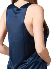 CANOTTA DONNA ELISABETTA FRANCHI BLU OLTREMARE IN JERSEY LUCIDO CON GIOIELLO LOGO SULLA BRETELLA