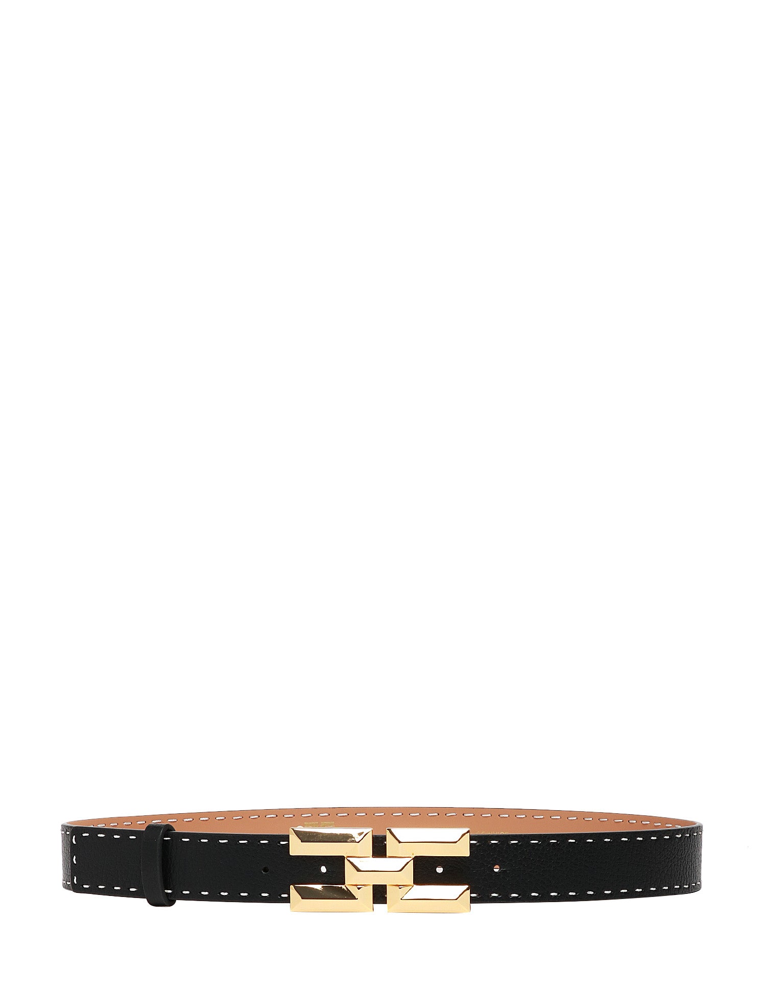 CINTURA DONNA ELISABETTA FRANCHI NERA DOUBLE FACE IN PELLE BOTTALATA CON LOGO IN METALLO DORATO