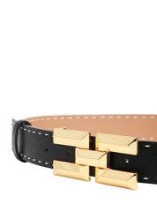 CINTURA DONNA ELISABETTA FRANCHI NERA DOUBLE FACE IN PELLE BOTTALATA CON LOGO IN METALLO DORATO