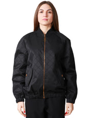 GIUBBOTTO DONNA ELISABETTA FRANCHI NERO IN TESSUTO JACQUARD LOGATO CON COLLO IN MAGLIA, ZIP E TASCHE