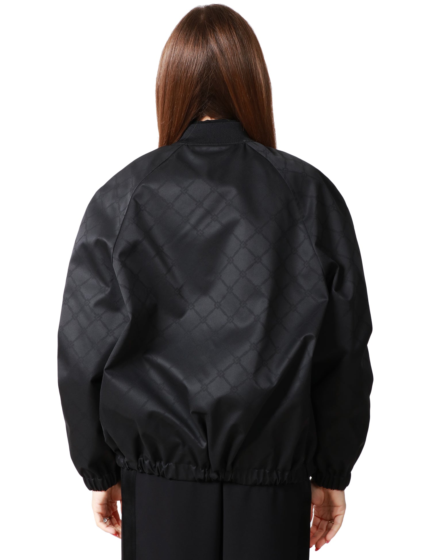 GIUBBOTTO DONNA ELISABETTA FRANCHI NERO IN TESSUTO JACQUARD LOGATO CON COLLO IN MAGLIA, ZIP E TASCHE