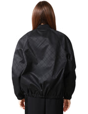 GIUBBOTTO DONNA ELISABETTA FRANCHI NERO IN TESSUTO JACQUARD LOGATO CON COLLO IN MAGLIA, ZIP E TASCHE