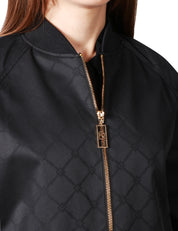 GIUBBOTTO DONNA ELISABETTA FRANCHI NERO IN TESSUTO JACQUARD LOGATO CON COLLO IN MAGLIA, ZIP E TASCHE