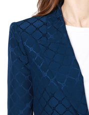 GIACCA DONNA ELISABETTA FRANCHI OLTREMARE IN SATIN CON SPALLE STRUTTURATE E LAVORAZIONE JACQUARD CON MOTIVO LOSANGHE