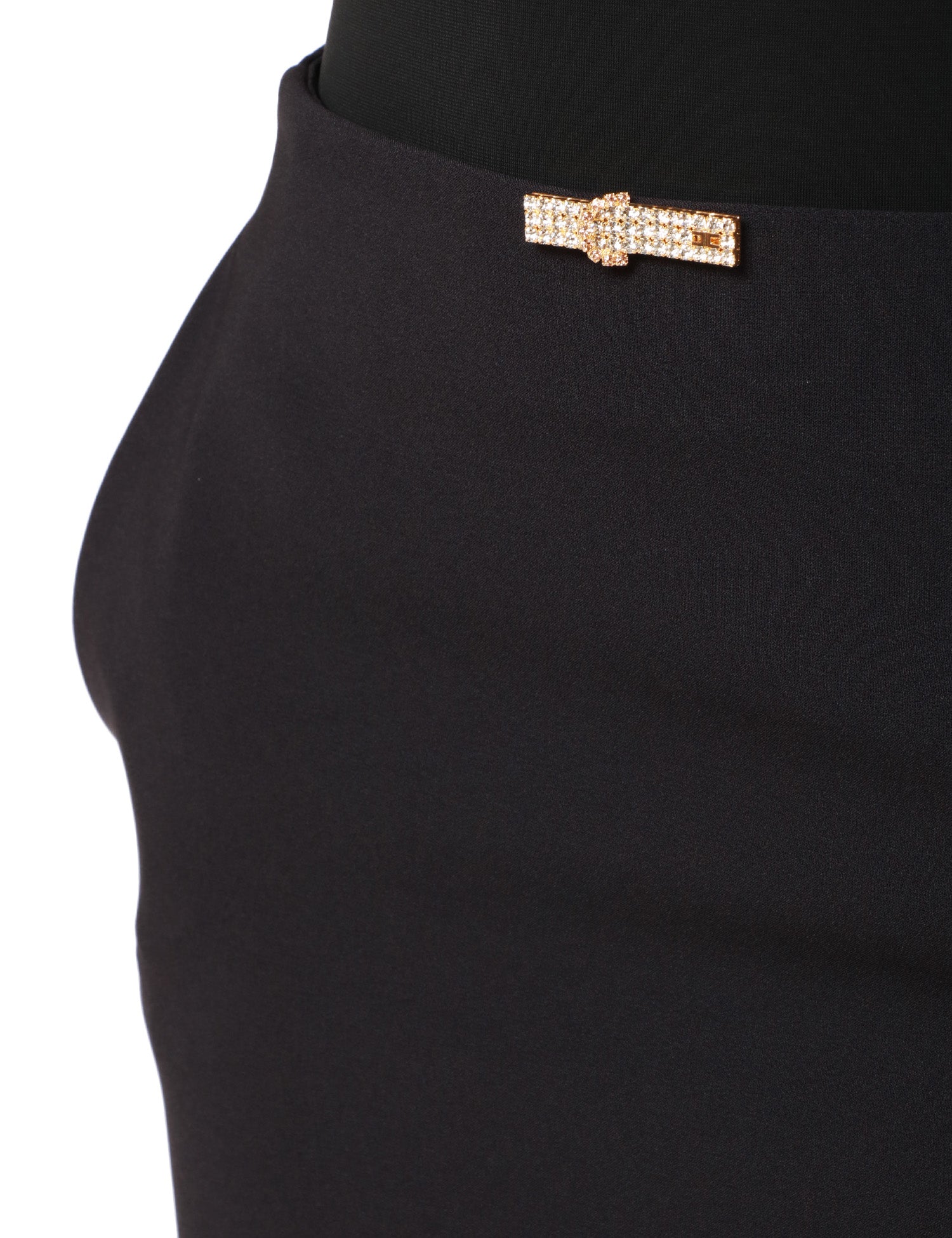 GONNA LONGUETTE ELISABETTA FRANCHI NERA IN DOPPIO CRèPE LEGGERO CON DECORAZIONE DI STRASS SULLA VITA