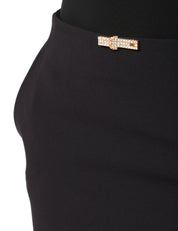 GONNA LONGUETTE ELISABETTA FRANCHI NERA IN DOPPIO CRèPE LEGGERO CON DECORAZIONE DI STRASS SULLA VITA