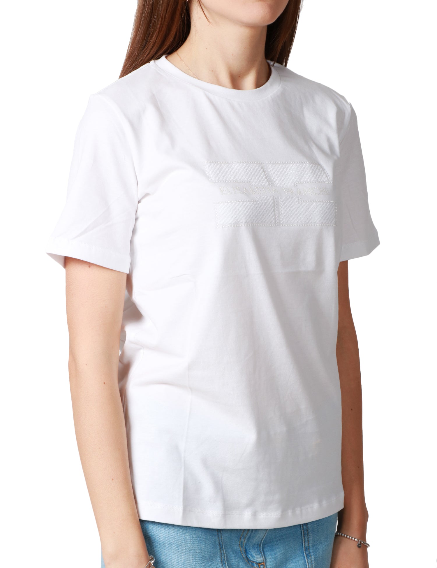 T-SHIRT DONNA ELISABETTA FRANCHI BIANCA con logo ricamato e strass