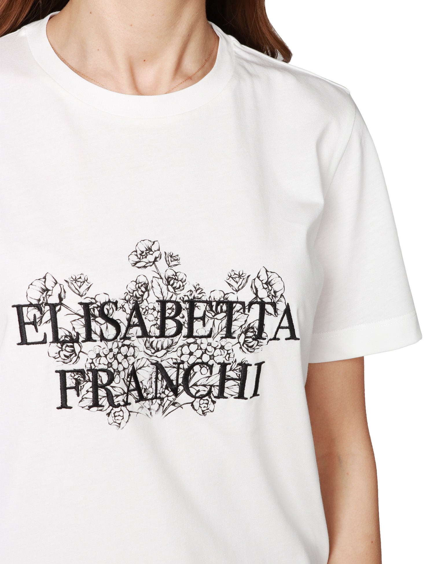T-SHIRT DONNA ELISABETTA FRANCHI GESSO CON STAMPA LOGO E RICAMO A CONTRASTO SUL DAVANTI