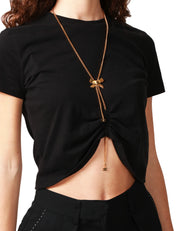 T-SHIRT DONNA ELISABETTA FRANCHI NERA CROPPED CON COLLANA FIOCCO E ARRICCIATURA CENTRALE