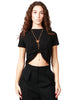 T-shirt donna elisabetta franchi nera cropped con collana fiocco e arricciatura centrale