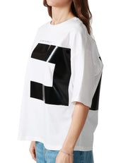 T-SHIRT OVER DONNA ELISABETTA FRANCHI GESSO CON MAXI LOGO A CONTRASTO STAMPATO DAVANTI E DIETRO