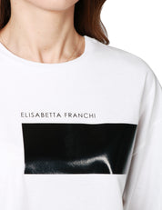 T-SHIRT OVER DONNA ELISABETTA FRANCHI GESSO CON MAXI LOGO A CONTRASTO STAMPATO DAVANTI E DIETRO