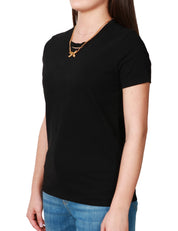 T-SHIRT DONNA ELISABETTA FRANCHI NERA IN JERSEY DI COTONE CON COLLANA FIOCCO IN METALLO LOGATO