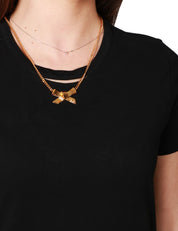 T-SHIRT DONNA ELISABETTA FRANCHI NERA IN JERSEY DI COTONE CON COLLANA FIOCCO IN METALLO LOGATO