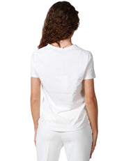 T-SHIRT DONNA ELISABETTA FRANCHI GESSO IN JERSEY DI COTONE CON COLLANA E FIOCCO LOGATO IN METALLO DORATO