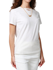 T-SHIRT DONNA ELISABETTA FRANCHI GESSO IN JERSEY DI COTONE CON COLLANA E FIOCCO LOGATO IN METALLO DORATO