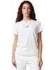 T-shirt donna elisabetta franchi gesso in jersey di cotone con collana e fiocco logato in metallo dorato